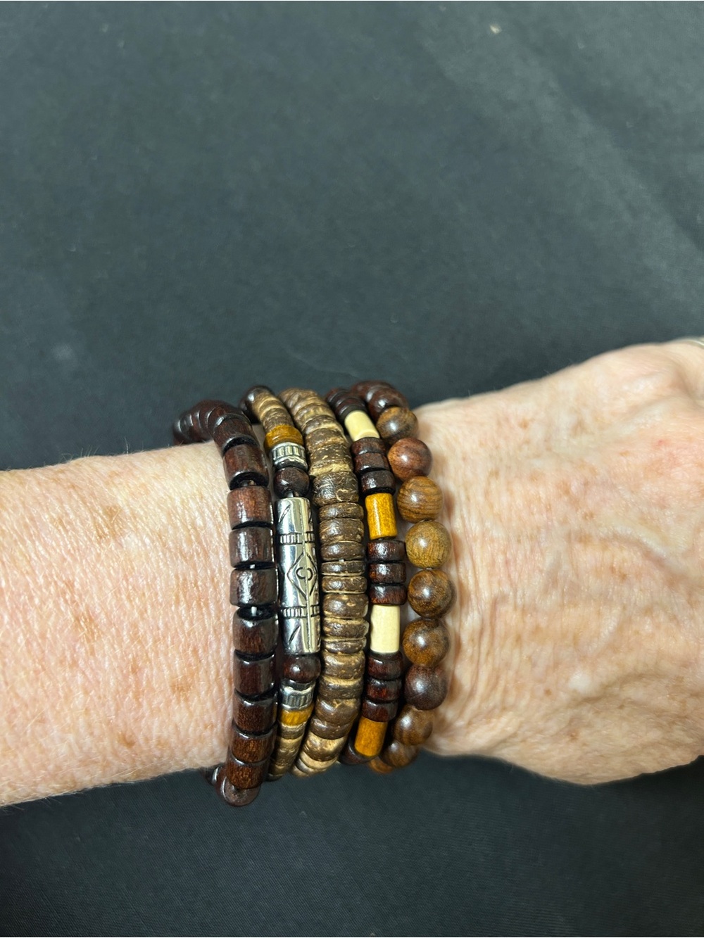 Bohemian Multi-5-Strand Brown Wooden Bead Bracelet Set